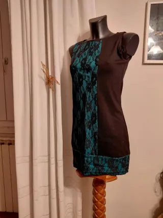 Mini abito fantasia pizzo bicolore