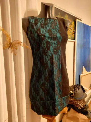 Mini abito fantasia pizzo bicolore