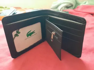 Billetera Lacoste Piel Negra Cocodrilo