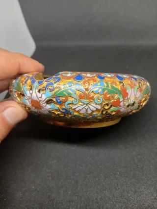 Prato Cloisonné 10cm Azul e Dourado