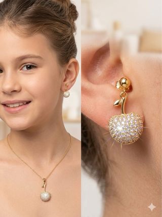 Conjunto de joyería dorada cereza