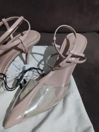 Zapatos Zara Tacon Transparente Rosa