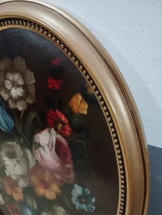 Pareja Cuadros Antiguos Ovalados Flores