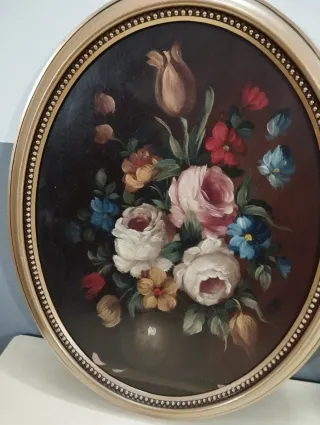 Pareja Cuadros Antiguos Ovalados Flores