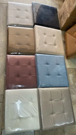 Pouf contenitore velluto beige e nero