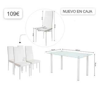 OFFERTA - Tavolo da Pranzo in Cristallo + 4 Sedie Bianche
