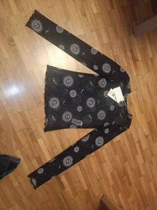 Camiseta transparente con estampado de sol y luna