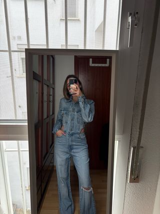 Mono vaquero Zara crop top y pantalón