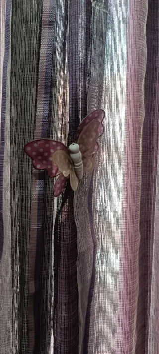 Cortinas dobles 2,55m moradas, grises+sujeta corti