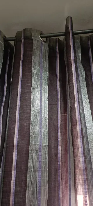 Cortinas dobles 2,55m moradas, grises+sujeta corti