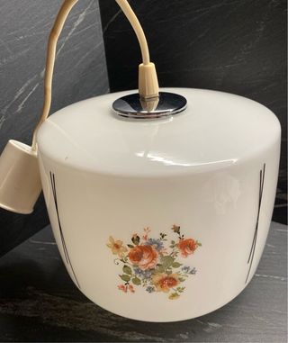 Lampadario Vintage Vetro Opalino Bianco Floreale