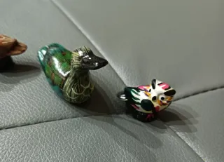 Micro statuine Anatra e Gufetti in legno decorato