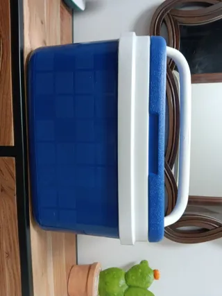 Nevera portátil azul y blanca.16 litros.2 hieleras