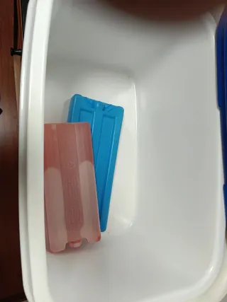 Nevera portátil azul y blanca.16 litros.2 hieleras