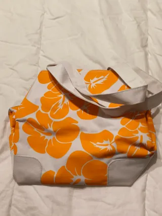 Bolsa de playa floral naranja y blanco