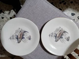Servizio piatti in ceramica con pesci