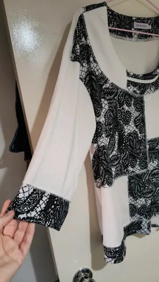 Blusa Talla Grande XXXL Encaje Negro Blanco