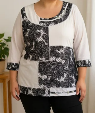 Blusa Talla Grande XXXL Encaje Negro Blanco