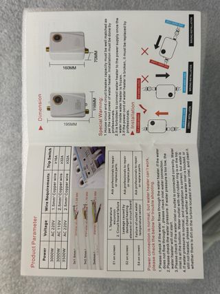 Calentador Agua Eléctrico Instantáneo 3500W