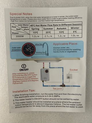 Calentador Agua Eléctrico Instantáneo 3500W