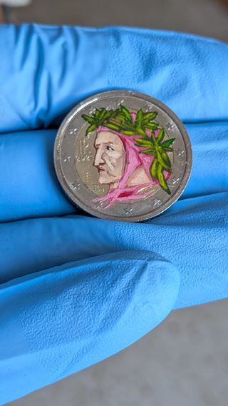 Moneda 2 euros Italia 2021 pintada