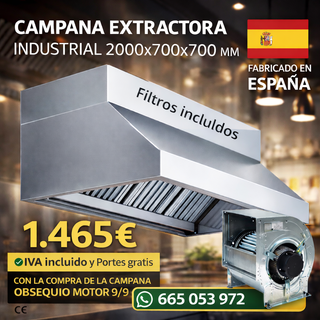 Campana Extractora Industrial 2000mm + Motor