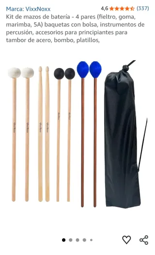 Kit Mazos Batería VixxNoxx 4 Pares + Bolsa