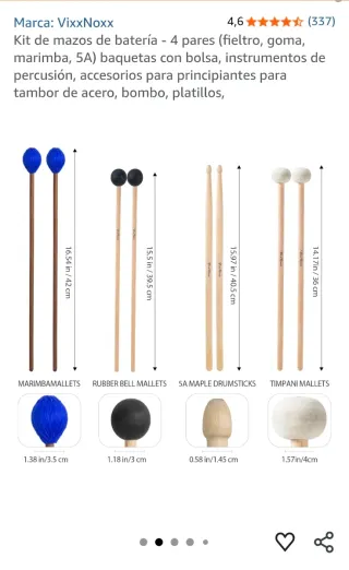 Kit Mazos Batería VixxNoxx 4 Pares + Bolsa