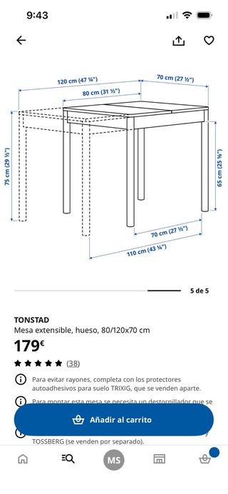 Mesa extensible madera blanca