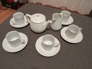 Juego de café porcelana blanca