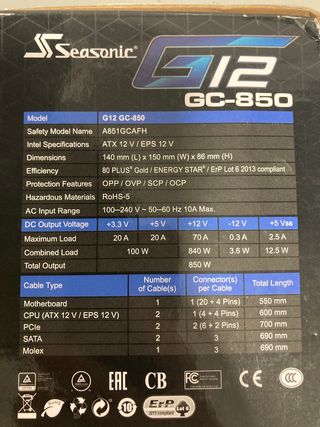 Fuente Alimentación Seasonic G12 GC-850
