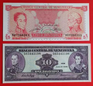 Venezuela 4 Billetes 1 2 5 10 Bolívar/s 1989‑1995