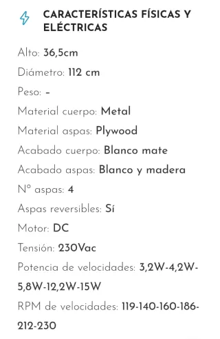 Ventilador de techo blanco y madera