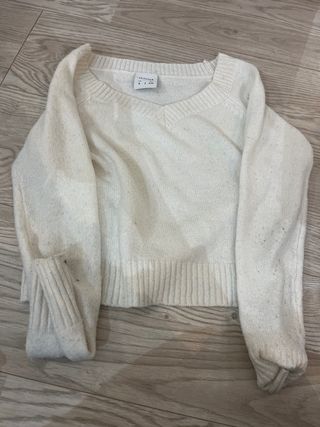 Jersey blanco cuello pico talla S