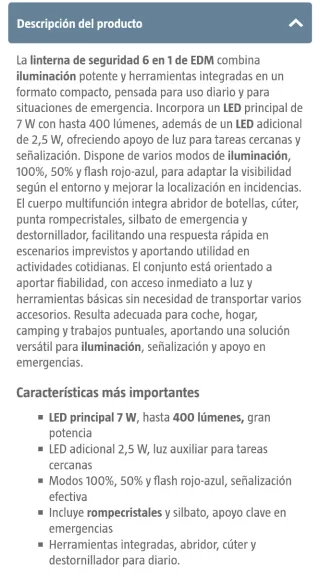 Linterna de seguridad EDM 6 en 1