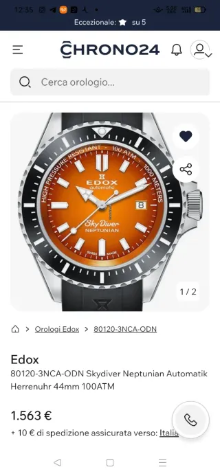 Edox Sky Diver Neptunian 1000m Arancione