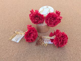 Conjunto Clavel Rojo Pendientes y Peinas Walina