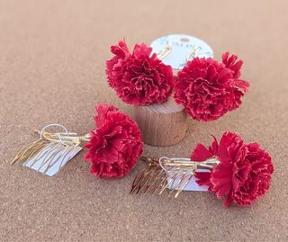 Conjunto Clavel Rojo Pendientes y Peinas Walina