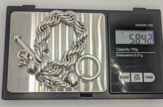 Pulsera Salomónica de plata 925, 58.42 g, 22 cm.