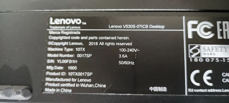 Ordenador PC sobremesa Lenovo V530 i3-8100. afbeelding 3
