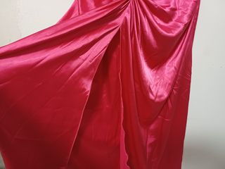 Vestido largo fiesta rosa con detalle dorado