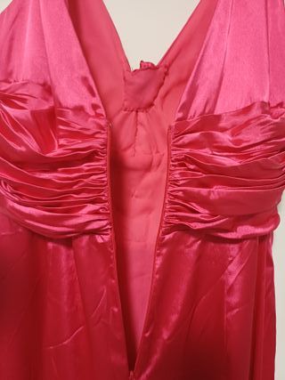 Vestido largo fiesta rosa con detalle dorado