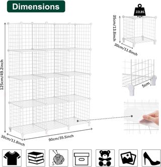 Organizador 12 cubos de alambre blanco 125x90cm