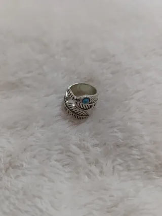 Anillo ajustable pluma turquesa