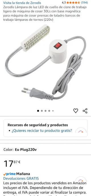 Lámpara LED imantada para máquina de coser