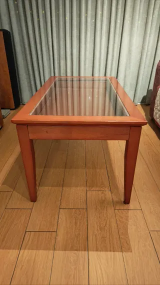 Mesa centro elevable cristal y madera