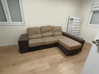 Sofá modular tela beige y marrón