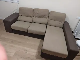 Sofá modular tela beige y marrón