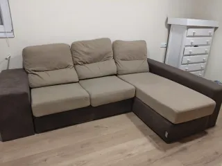 Sofá modular tela beige y marrón