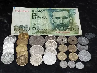 Lote billete 1000 pesetas y monedas España